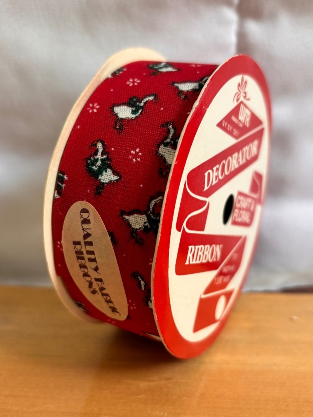 NOS Vintage Fabric Christmas Goose Print Ribbon